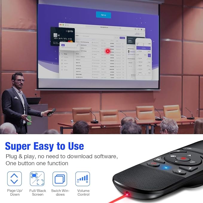 Presentation Clicker Air Mouse Function Wireless Presenter USB Powerpoint Clicker, RF 2.4 GHz Presentation Remote Control Clicker for powerpoint presentations Support Mac, Laptop, Computer 11