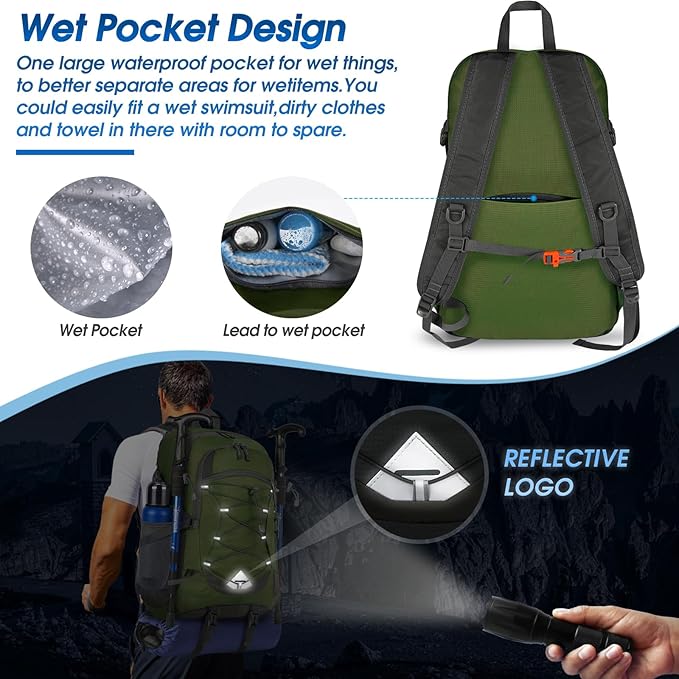 IGOLUMON Hiking Backpack 40L Packable Lightweight Camping Daypack Men Women | Multi-compartment storage Water-resistant Foldable Nylon Material Hiking Day pack for Camping Cycling Outdoor