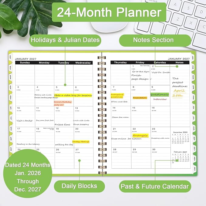 2026-2028 Monthly Planner - 2 Year Monthly Planner Calendar 2026-2028, Jul 2026 - Jun 2028, 8.5" x 11", 24 Months, Spiral-Bound, Tabs, Holidays, Notes, Ideal for School Office Home Planning