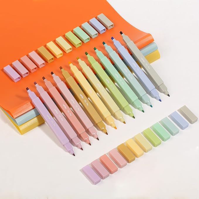 Mr. Pen- Dual Tip Aesthetic Highlighters, 12 pcs, Chisel & Fine Tip, Cute Highlighters Assorted Colors for Journaling, Highlighting, Underlining, Fast Dry, Back to School Supplies