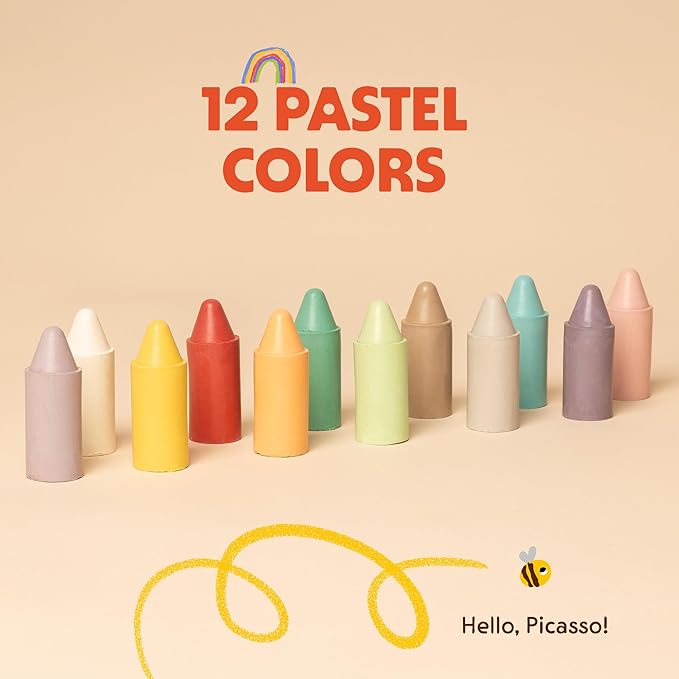 Honeysticks 100% Pure Beeswax Crayons (12 Pack) - Pastel Colored - Non Toxic Crayons for Toddlers 1-3, Safe for Baby from 1 Year Old Plus, Handmade with Natural Beeswax and Food-Grade Colors, Eco