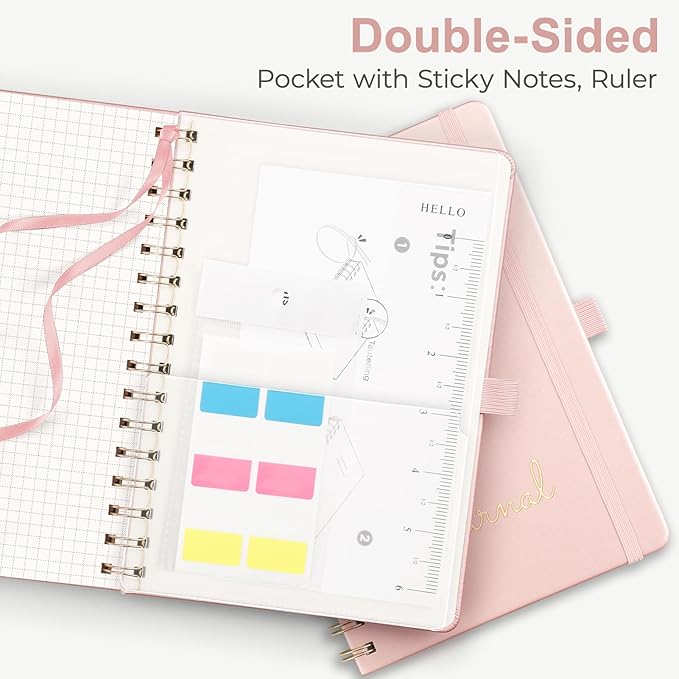 EMSHOI Spiral Graph Paper Notebook, Hardcover Leather Journal, 100 GSM Thick Paper, 5mm Grid Paper Notebook for School Writing Math Graphing Engineering, Large A4(8.27"x11.2") - Rose Gold