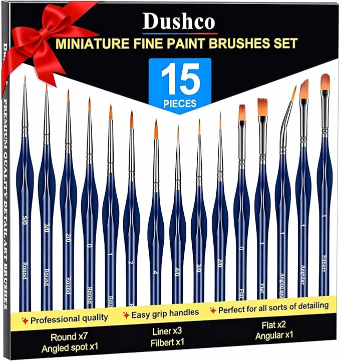 Detail Paint Brushes Set - 15pcs Miniature Paint Brushes, Art Painting for Acrylic Watercolor Gouache Oil & Face Painting, Models, Craft, Figurine and Paint by Number Kit for Adults (Deep Blue)
