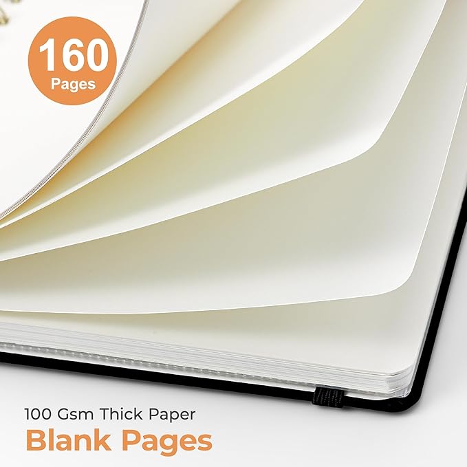 AHGXG Blank Journal Notebook, 160 Pages, A5 Medium Size (5.7'' x 8.3'')