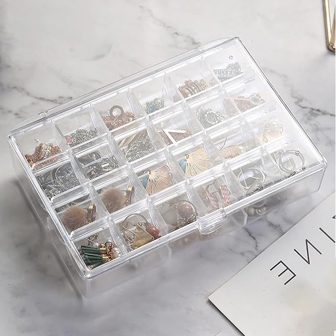 Clear Acrylic Jewelry Organizer, 30 Grids 2-Tier Jewelry Storage Box for Earrings Rings Necklaces, Dustproof Desktop Organizer for Women and Girls (Clear)