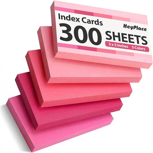 300 Count Index Cards 3 x 5 Inch, Pink Flash Cards for Studying, Cute Notecards for Home, Office, Recipe, School, College Supplies, To Do List, 5 Pink Colors
