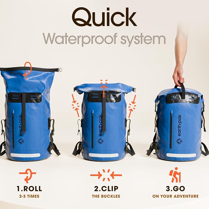 Waterproof Dry Bag Backpack 55L - Kayaking Boating Fishing Rafting Marine | Blue 55L dry bag: 500D PVC, abrasion resistant build, IPX8 phone case for river and lake trips