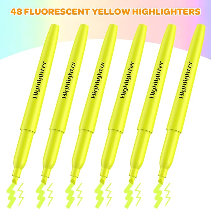 48 Count Yellow Highlighters Bulk - Chisel Tip, No Bleed & Quick Dry, Ideal for Note Taking, Studying, School, Office, Student & Teacher Supplies