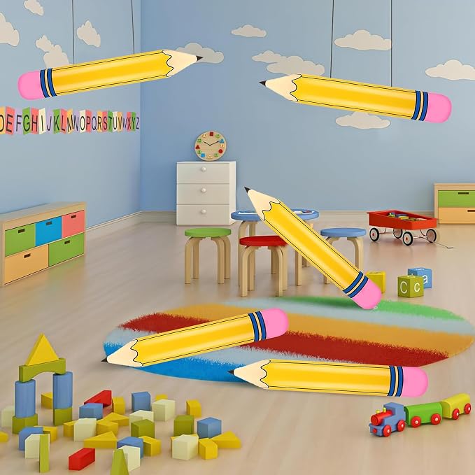 Totelux Large Pencil Balloons 27’’ Inflatable Pencil Back to School Decorations Giant Yellow Crayon Balloons for Classroom Garden Hanging Photo Prop Birthday Party Favor 2PCS