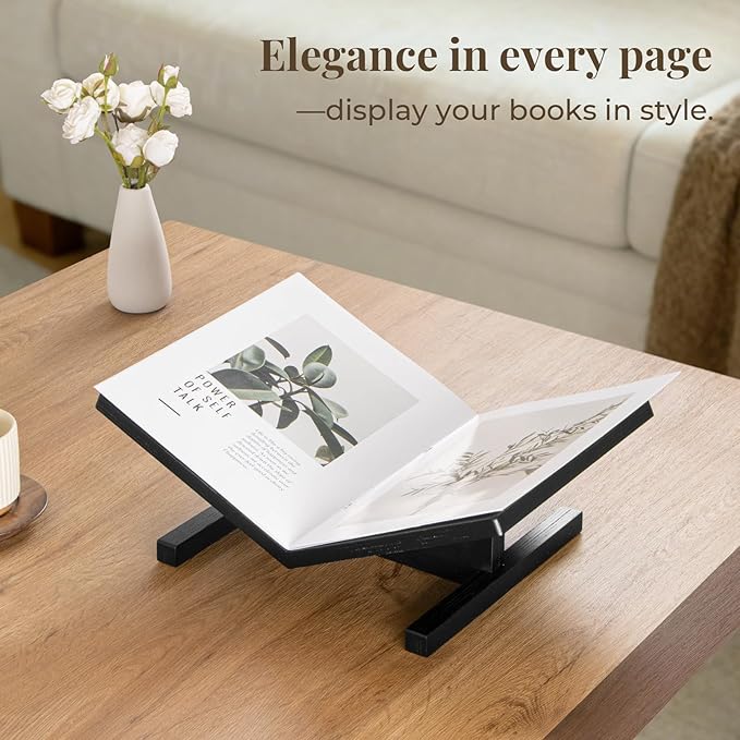 PUERSI Open Display Stand, Wooden Large Book Holder, Coffee Table Stand, Sturdy Base Design, Wood Easel for Magazine, Art, Cook Book, Bible, Quran - Black