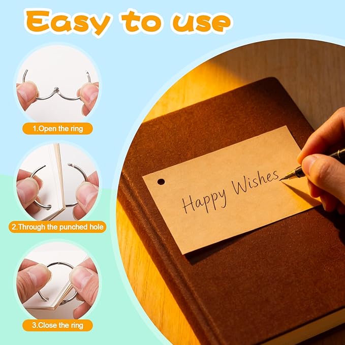 300 Pcs Customizable Index Flash Study Note Card Pad White Blank Kraft Paper with Binder Ring (3 x 5 Inches, 50 Sheets per Set)