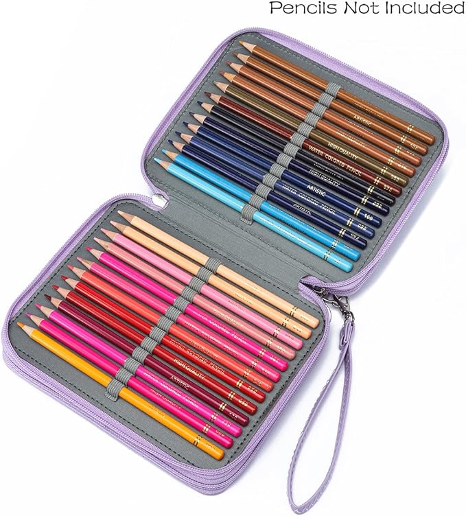 YOUNGCOL Colored Pencil Case 72 Slots PU Pencil Holder with Zipper Color Pencil Organizer Storage for Artist,Purple