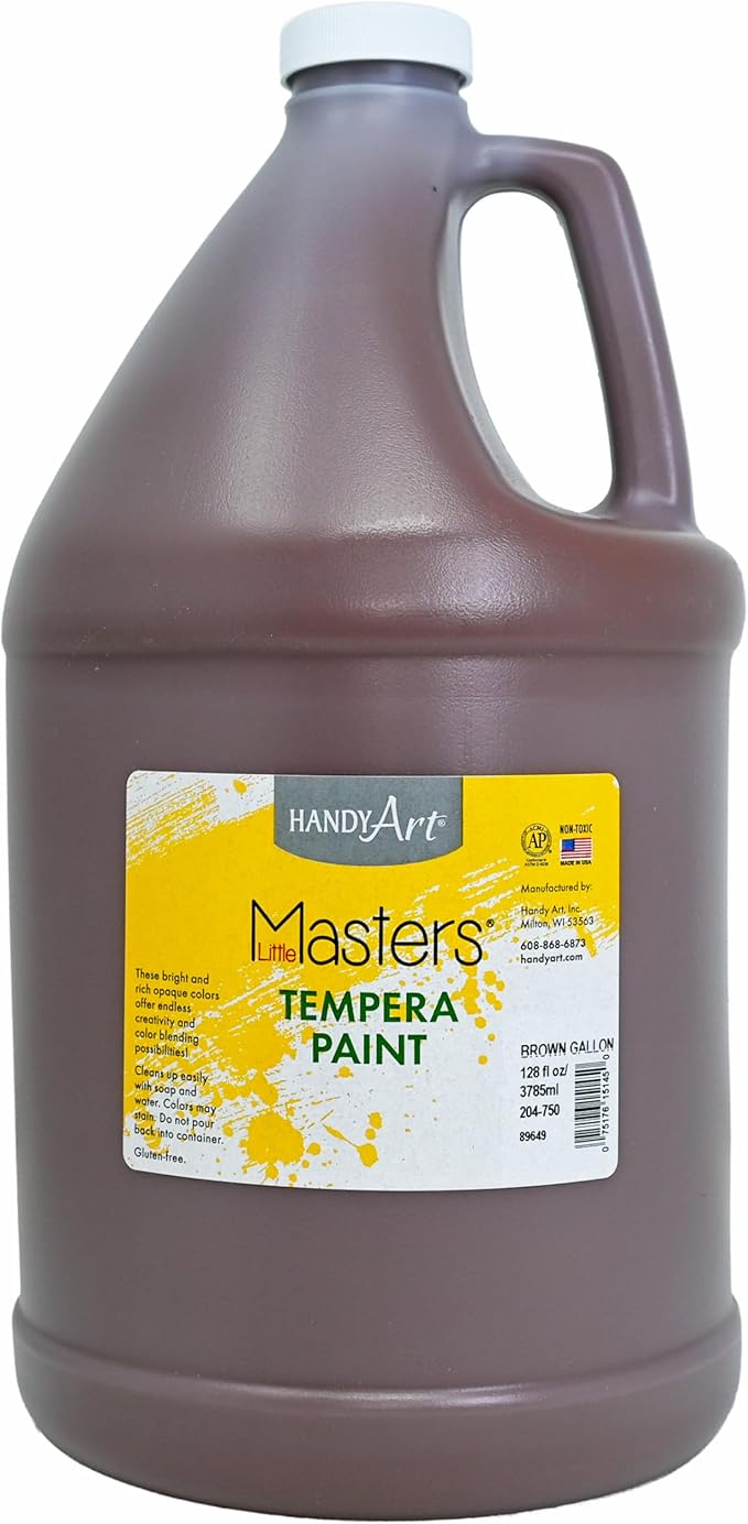 Handy Art Little Masters Tempera Paint, Brown, Gallon 128 oz Bottle, Bright & Mixable, High Opacity, Washable Colors for Classroom, Students, Kids, Young Artists, Safe & Non-Toxic, Made in USA