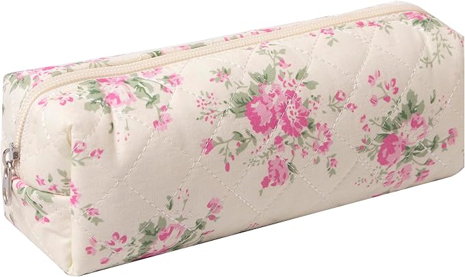 Pencil Case Office College School Storage Bag Pouch Holder Box Organizer Makeup Pouch Cosmetic Bag Aesthetic Cute Pen Case for Girls Boys Kids (Pink flower)