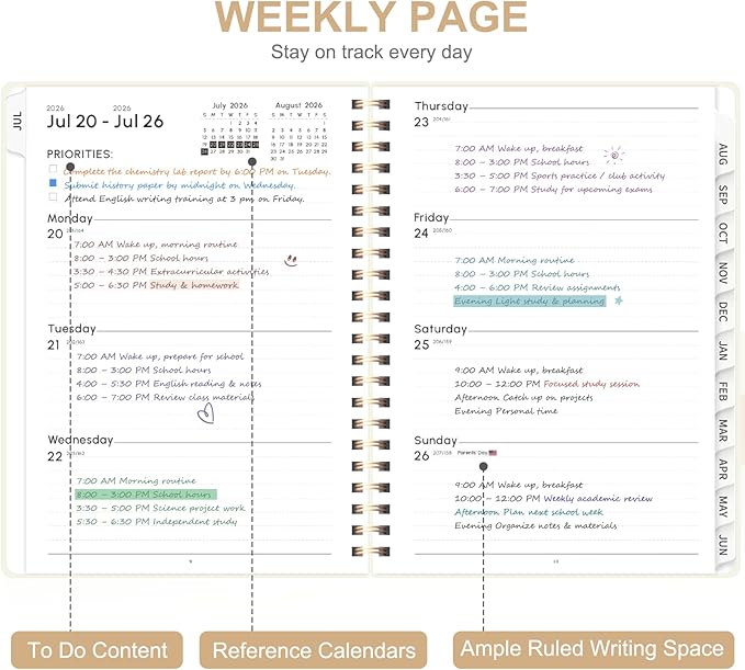 Planner 2026-2027, Weekly and Monthly Academic Year Calendar Planner, July 2026 - June 2027, Daily Agenda Book for Office School Supplies, A5(6.3'' x 8.5'')