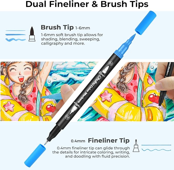 Ohuhu Adult Coloring Book Markers 120 Color Dual Tip Water-Based-Maui-Black