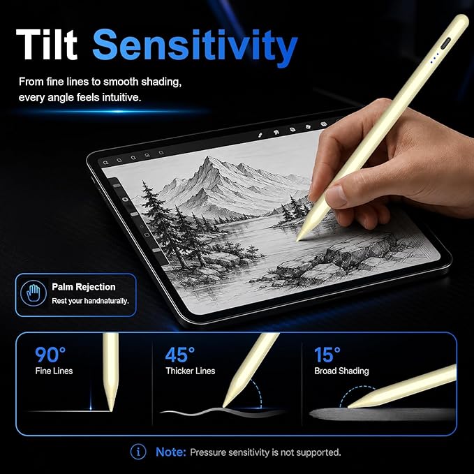 HATOKU Stylus Pen for iPad 2018-2026, 15 Mins Fast Charging Pencil 1st Gen with Tilt & Palm Rejection Digital Pens Stylus Pens for iPad 6-11, Air 3/4/5/M2/M3, Mini 5/6/7, Pro 11"/12.9"/M4 M5 (Yellow)