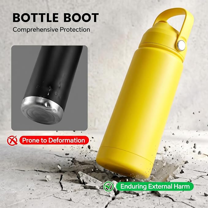 Fijinhom 18oz Insulated Stainless Steel Water Bottle, Wide Mouth Double Wall Vacuum, Silicone Straw, Sweat & Leak Proof, BPA Free Insulated Water Flask for Travel, Keep Cold 24h Hot 12h, Yellow