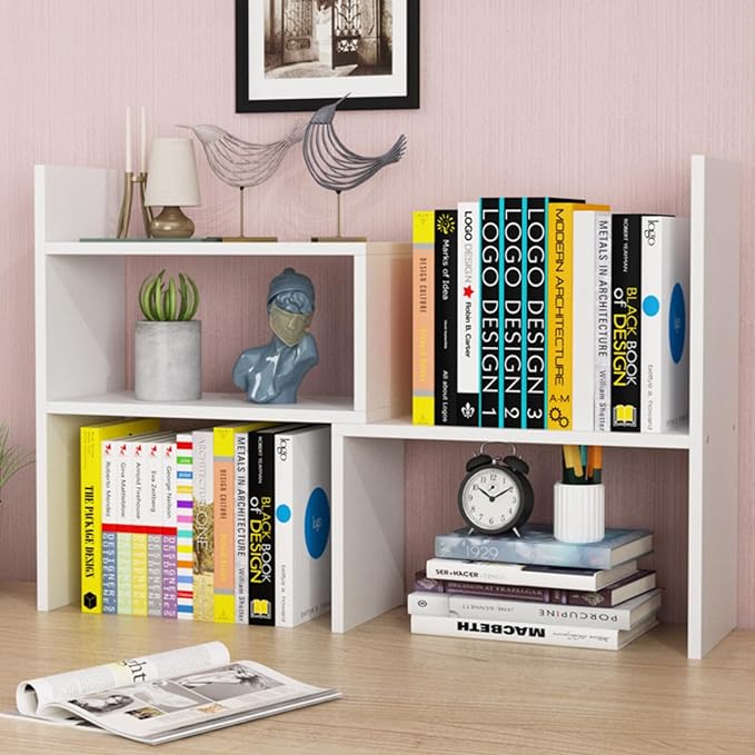 ShellKingdom Desk Shelf Organizer, Desktop Shelves, Adjustable Desktop Corner Shelf, Bookshelf Storage Rack and Cubicle Decor for Desk, Tabletop, School, Office, Dorm Desk Organizer - White