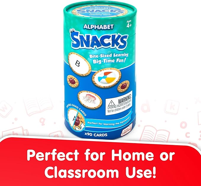 Junior Learning: Alphabet Snacks - Hands-On ABC Letter Recognition-Practice Game, Upper-Lower Case, Picture Clues, Cookie Double-Sided Cards, Kids 4+