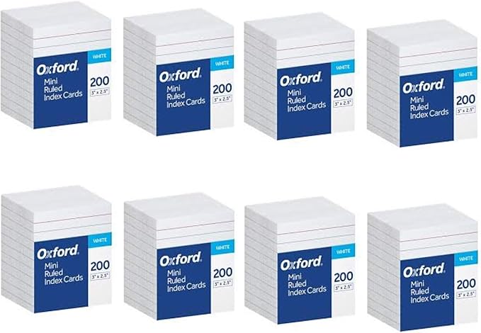Oxford Mini Index Cards 3 Inch X 2.5 Inches 200 Cards per Package (8 Pack)