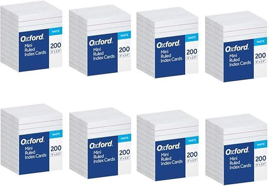 Oxford Mini Index Cards 3 Inch X 2.5 Inches 200 Cards per Package (8 Pack)