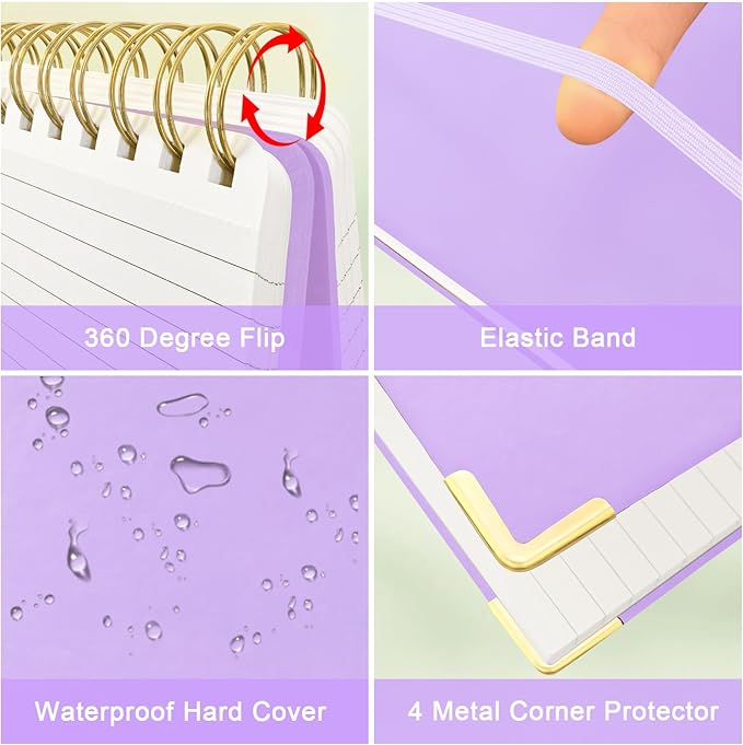 Top Spiral Notebook, A5 Hardcover Top Bound Steno Pads, 240 Pages 100gsm College Ruled Left Handed Notebook Journal for Work, School, Meeting Writing - Purple, 5.9" x 8.5"