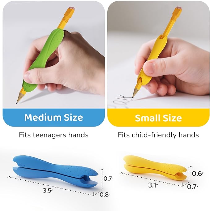 6-Pack Mixed Sizes&Colors Silicone Pencil Grips for Kids & Adults,Ergonomic Anti-Slip Texture for Handwriting,Drawing,Dual-Head Design for Right or Left-Handed Use(Small+Medium)
