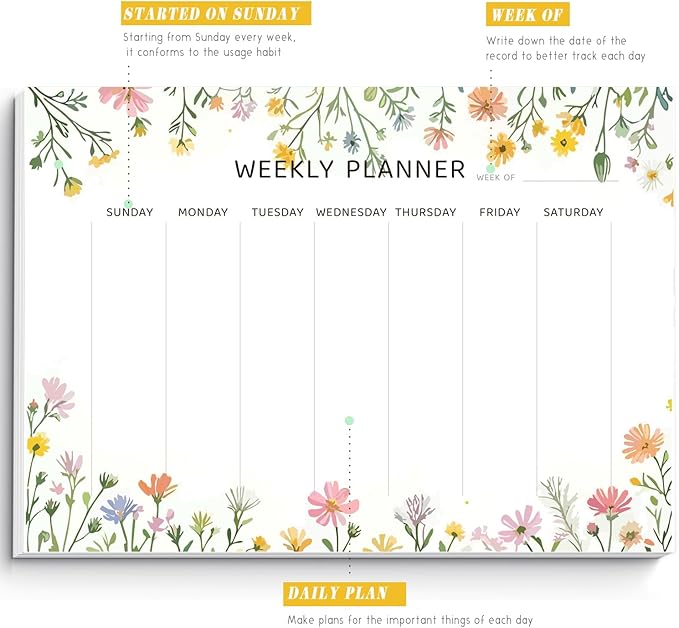 Undated Weekly Planner Notepad, 52 Sheet Tear-Off Weekly To Do List Notepad, Desk Planner Pad Calendar, Blank Calendar for Daily Habit Tracking/Menu Planning(8.26"x11,69")