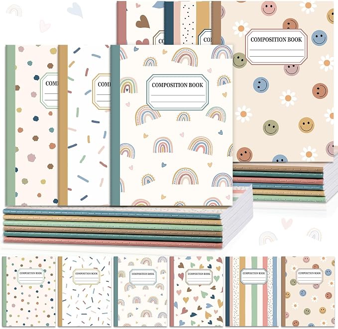 12 Pack Large Composition Notebooks Bulk 9.8 × 7.5 in Wide Ruled Hard Cover Composition Book Assorted Marble Journal College Ruled Paper for Adult Student College Office Back to School Supplies(Boho)