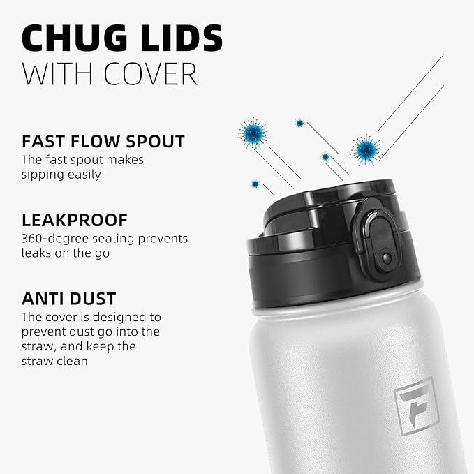 Fanhaw 32 oz Insulated Stainless Steel Water Bottle with Anti-Dust Chug Lid, Leakproof Vacuum Sports Bottle for Kids, Teens & Adults, Back to School Essentials (White Black)