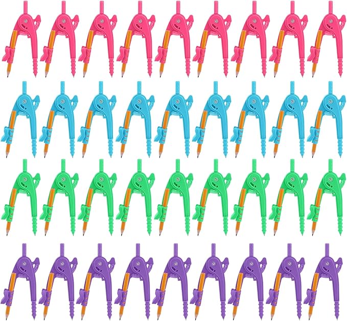 40 Pieces Compass Geometry Tool Multicolour Math Compass Drawing Compass for Geometry Plastic Geometry Compass with Pencil for Office Drafting Art Drawing (4 Colors, 40 PCS)