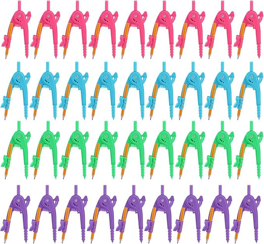 40 Pieces Compass Geometry Tool Multicolour Math Compass Drawing Compass for Geometry Plastic Geometry Compass with Pencil for Office Drafting Art Drawing (4 Colors, 40 PCS)