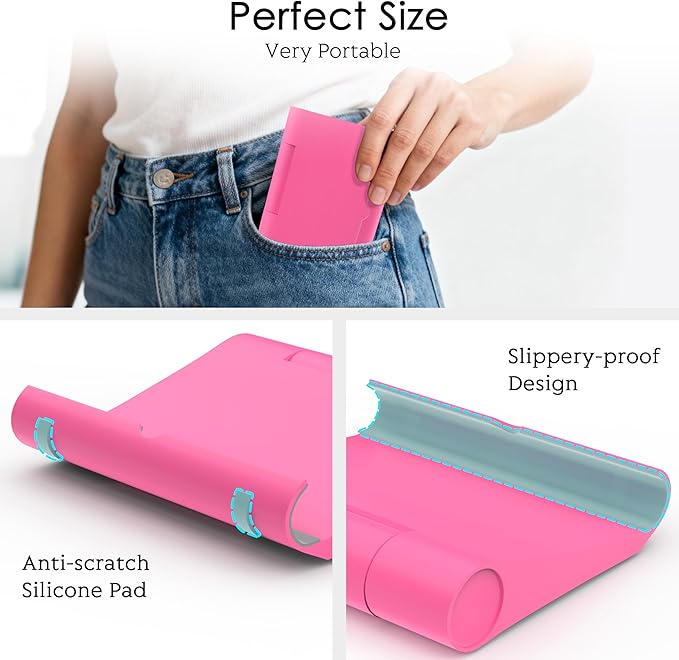 Cell Phone Stand for Desk, Foldable and Adjustable Multi-Angle Holder Dock, Universal Compatibility for Most Phone and Tablet, Portable and Sturdy Design for Office and Home (Pink)