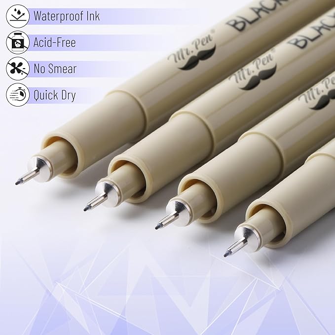 Mr. Pen- 0.25mm Micro Fine Point Pens, 4 Pack, Black Ink, Ultra Fine Point, Waterproof, Acid-Free, No-Smear Quick-Dry Fineliner Pens for Drawing, Sketching, Journaling, Outlines & Everyday Writing