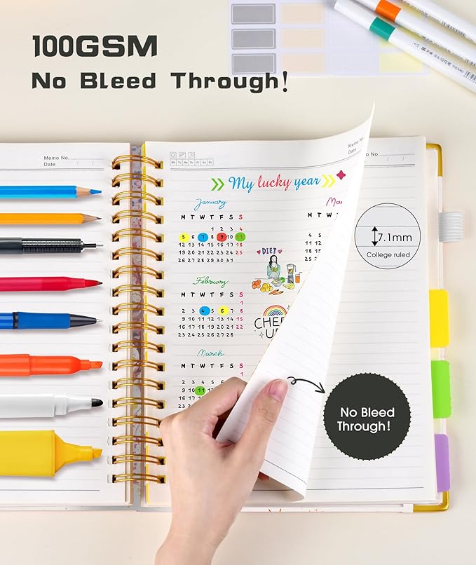 Hardcover Spiral Notebook journal with Removable Dividers Tabs, 300 Pages 5 Subject Notebook College Ruled, 100GMS Notebooks for Work School Note taking,Lined Journal for Women,A5 Colorful Tree of Life