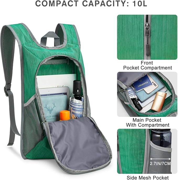 G4Free 10L Hiking Backpack Small Travel Hiking Daypack Lightweight Packable Backpack Casual Foldable Shoulder Bag
