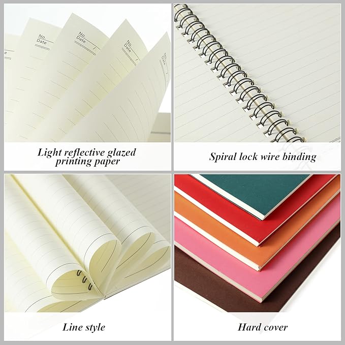 Leelosp 24 Pcs Small Spiral Notebook Lined Spiral Journal College Ruled Notebook Wire Bound Kraft Cover, 120 Pages for Work (Multicolor,5.5 x 8.3 Inch)