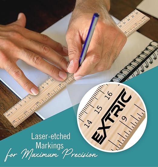 Rulers 12 Inch, Rulers Bulk Wooden Ruler for Kids 6 Pack Great for School, Classroom, Imperial and Metric Measurements for Office and Home