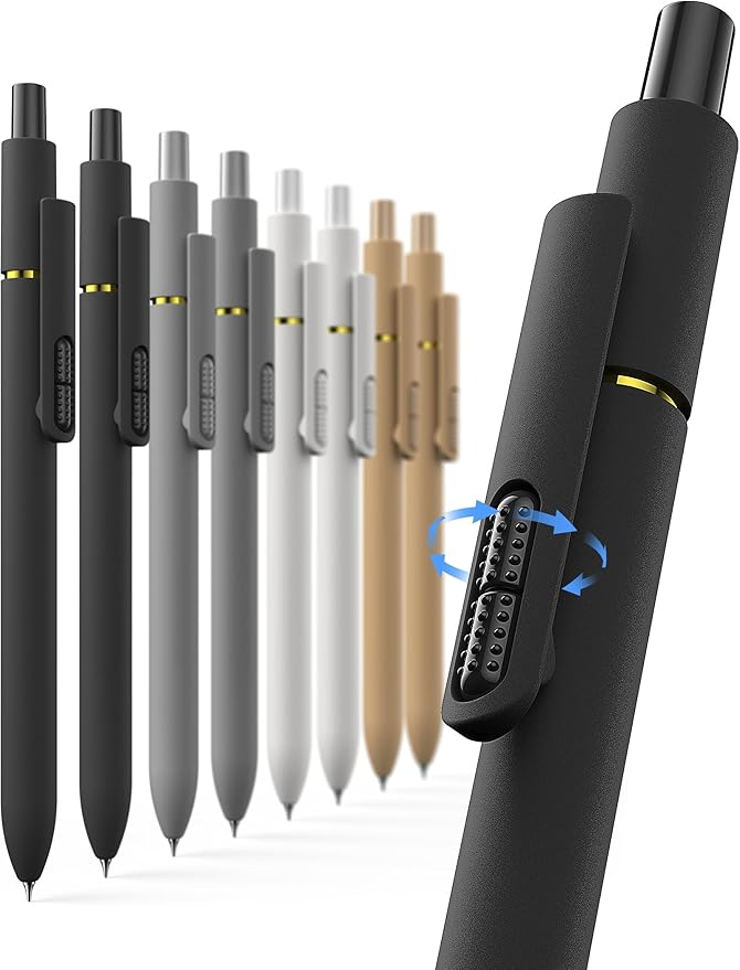 Hiacry 8 Pcs Gel Pens - 0.7mm Fine Point Smooth Writing Black Ink, Quick-Dry Long Lasting Fidget Pens, School & Office Supplies for Men Women（Classic-Black Ink）