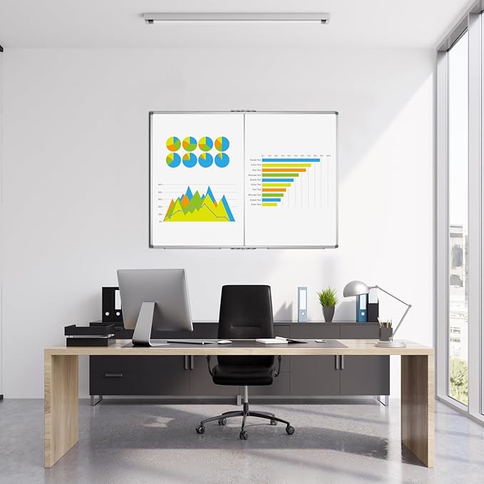 JILoffice Magnetic Foldable White Board 48 x 36 Inches, Dry Erase Whiteboard, Silver Aluminum Frame with 2 Detachable Marker Tray Wall Mounted Board for Office Home and School