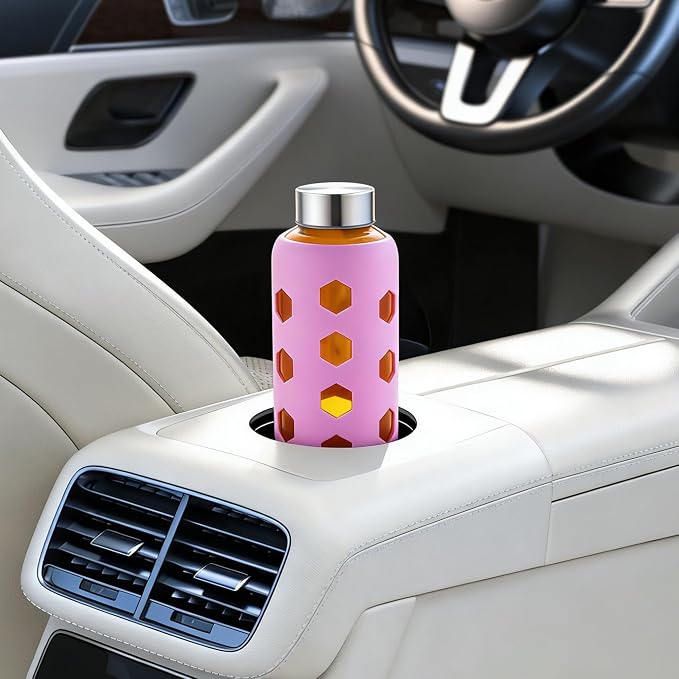 Mrsdry 18 oz Glass Water Bottles with Lids & Silicone Sleeves, 4-Pack | BPA Free, Leak-Proof Reusable Glass Drinking Bottles with Stainless Steel Airtight Cap for Juicing, Dishwasher Safe, Non-Slip