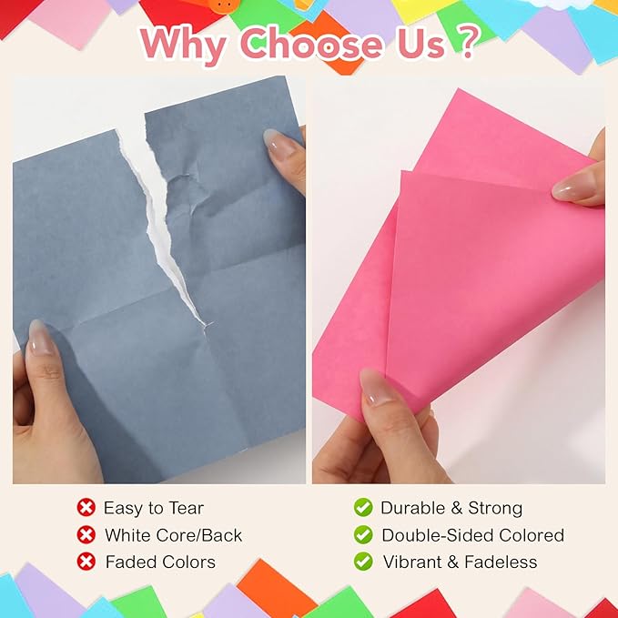 Prudiut Origami Paper 6x6in, 200 Sheets, 20 Colors, Square Craft for Arts and Crafts, Scrapbook Paper, Colored Paper, Origami Kit Supplies for Kids Ages 14+, Multi-Project Use