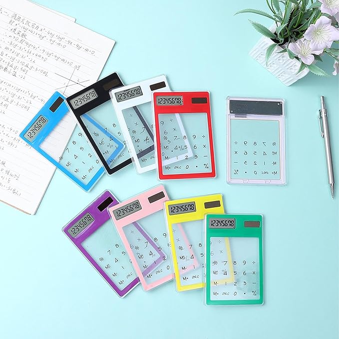 Solar Powered Calculator, Touch Screen 8 Digit LCD Display, Transparent Calculator for Office School Home with Lightweight and Compact Designf Business People and Family Use