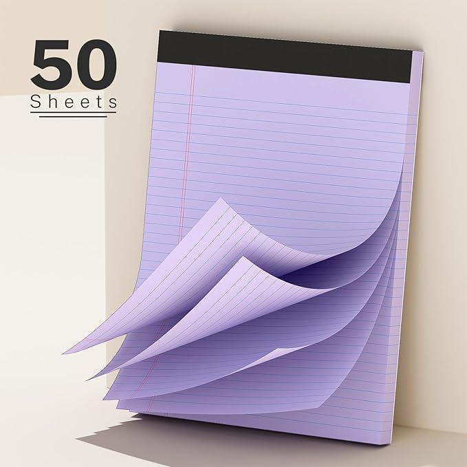 AILZFEI 300 Sheets Purple Legal Pads 8.5 x 11 College Ruled Paper 6-Pack Note Pad Narrow Ruled 50 Sheets per Notepad Perforated Writing Pad Durable Sturdy Back 8x11 Pads of Paper