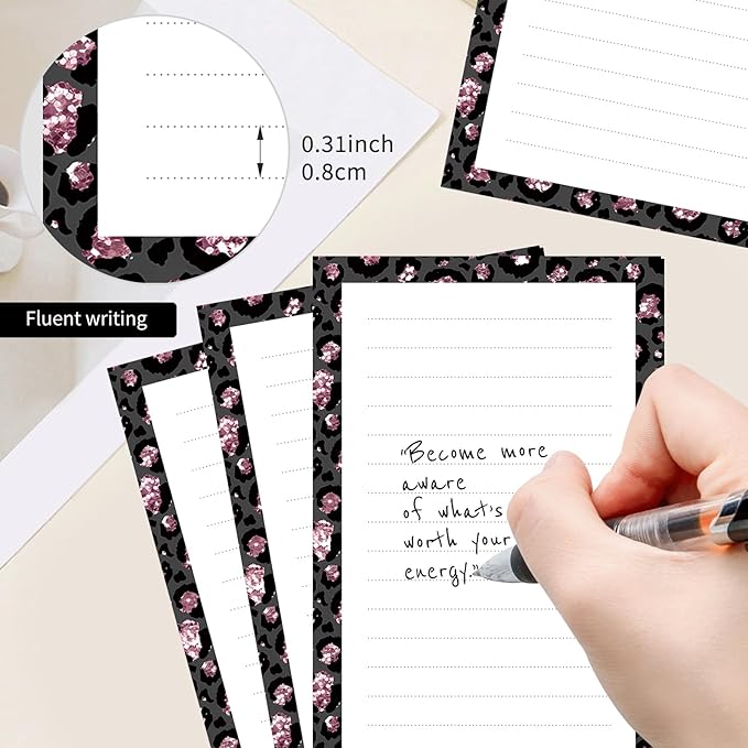 2 Pack Lined Sticky Notes 4x6 in, Cute Self-Stick Notepads with Lines, Large Memo Pads Strong Adhesive for Office, Home Sliver Black Leopard