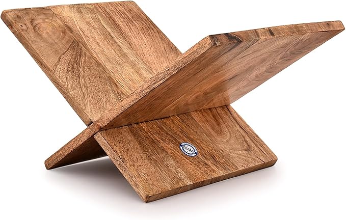Kaizen Casa Book Holder Mango Wood Cross Frame Wooden Book Holder for Display and Reading, Suitable for Art, Bible, Cookbook, Easel, Magazine, Textbooks (11" x 10" x 0.75")