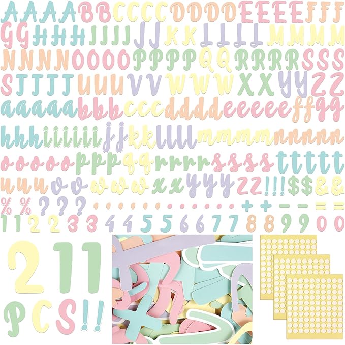 221 Pcs Pastel Bulletin Board Letters, Italic Alphabet Number Punctuation Symbol Combo Letter Cutouts, Pastel Classroom Decor for School Classroom Chalkboard Poster Bulletin Board Wall