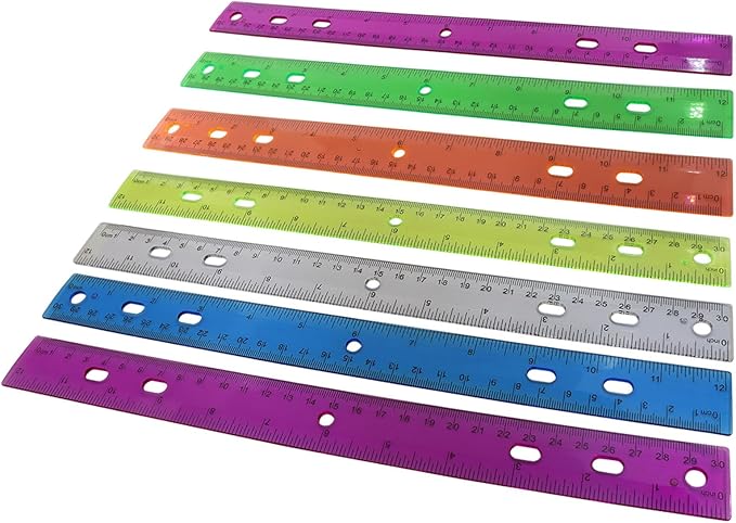 28 Pack Plastic 12 Inch Transparent School Rulers Kids for School, Assorted Color Ruler with Centimeters for Office & Home Supplies