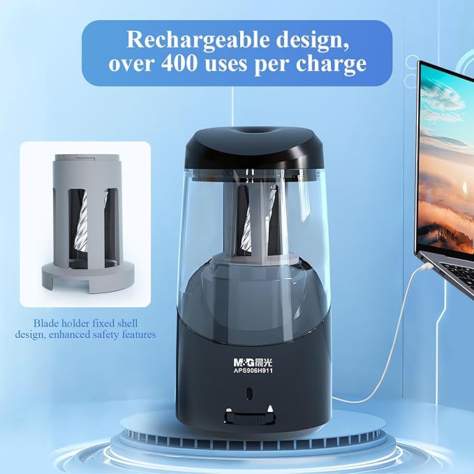 M&G Black Electric Pencil Sharpener, Portable Automatic Pencil Sharpener for Colored Pencils, Auto Stop, Super Sharp & Fast, USB Operated for 6-8mm Pencils for Kids, School, Office, Home (Black)